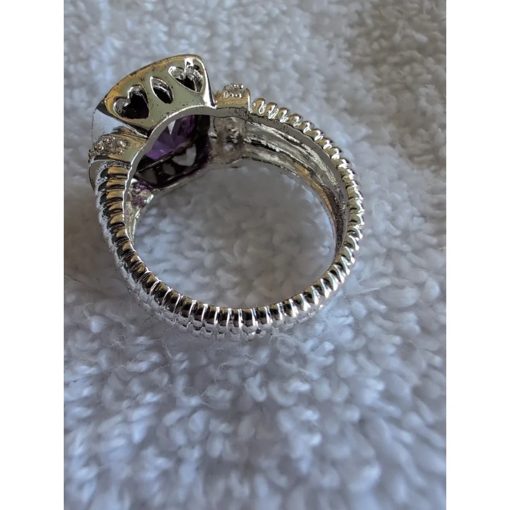 amethyst ring sterling silver size 10.5 detailed band‎